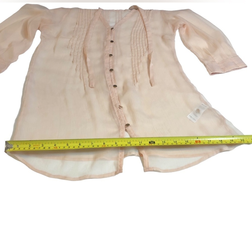 Blush Gauzy Chiffon Sheer Tunic Blouse with Buttons and Pleats​​​​ - Picture 8 of 16